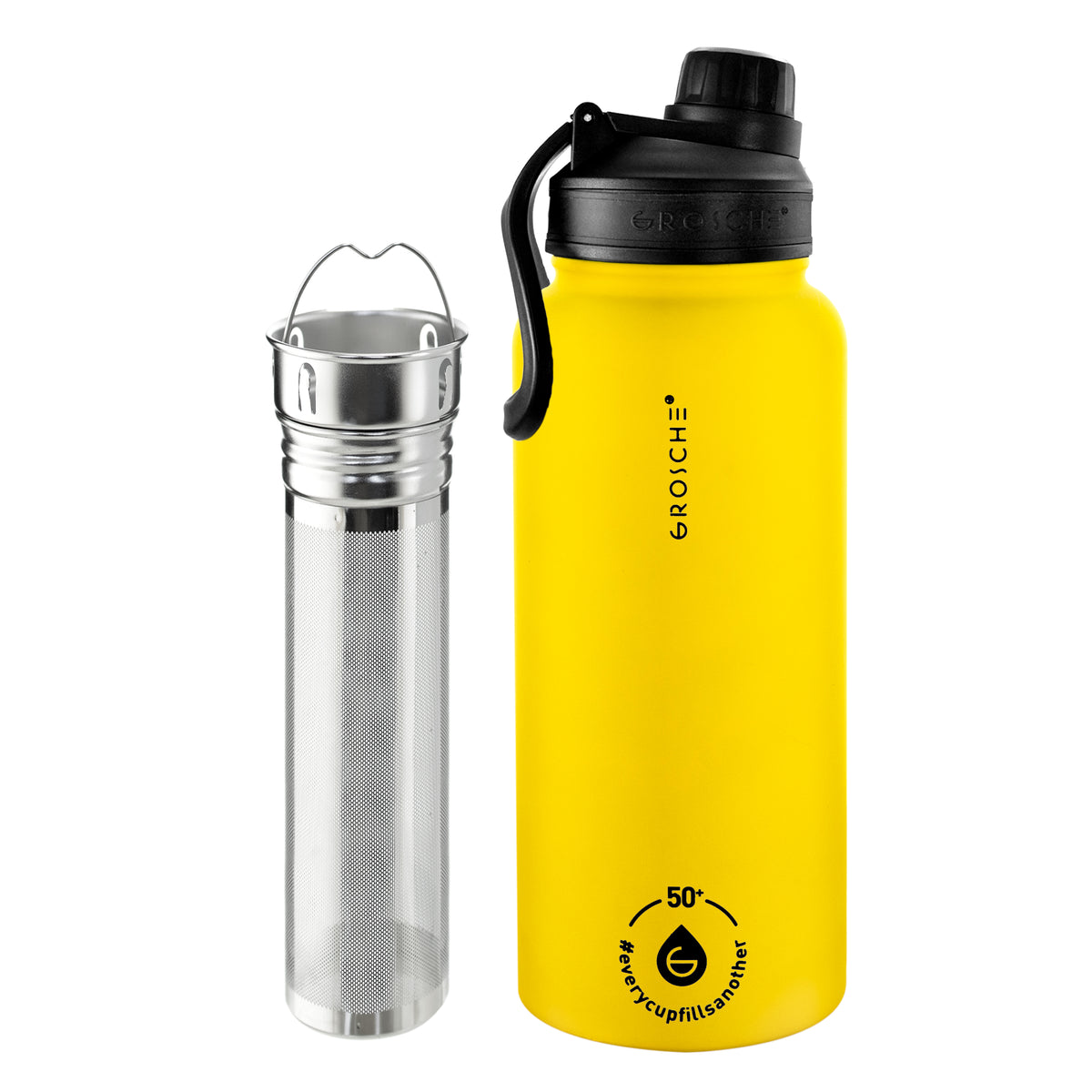 Grosche Chicago Steel Insulated Tea Infuser Bottle - Honey Yellow, 32 