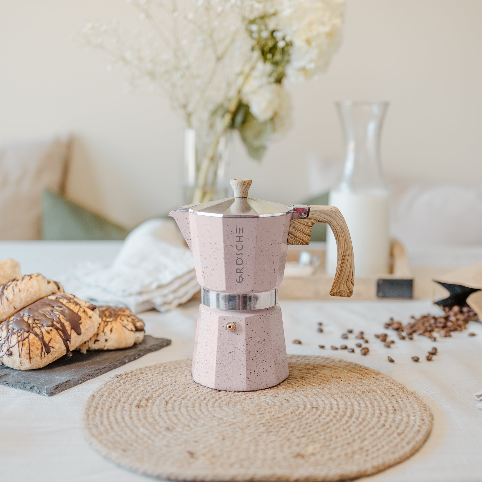 MILANO STONE Stovetop Espresso Maker, Blush Pink | GROSCHE