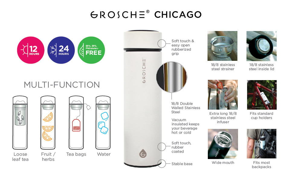 Travel Tea Infuser: Chicago- White 450 Ml/15.2 Fl. Oz - Pack Of 4 - Infuser Tea Mug