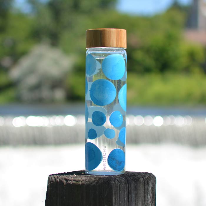 single walled thermal glass water bottle grosche venice GR 384 Blue water color