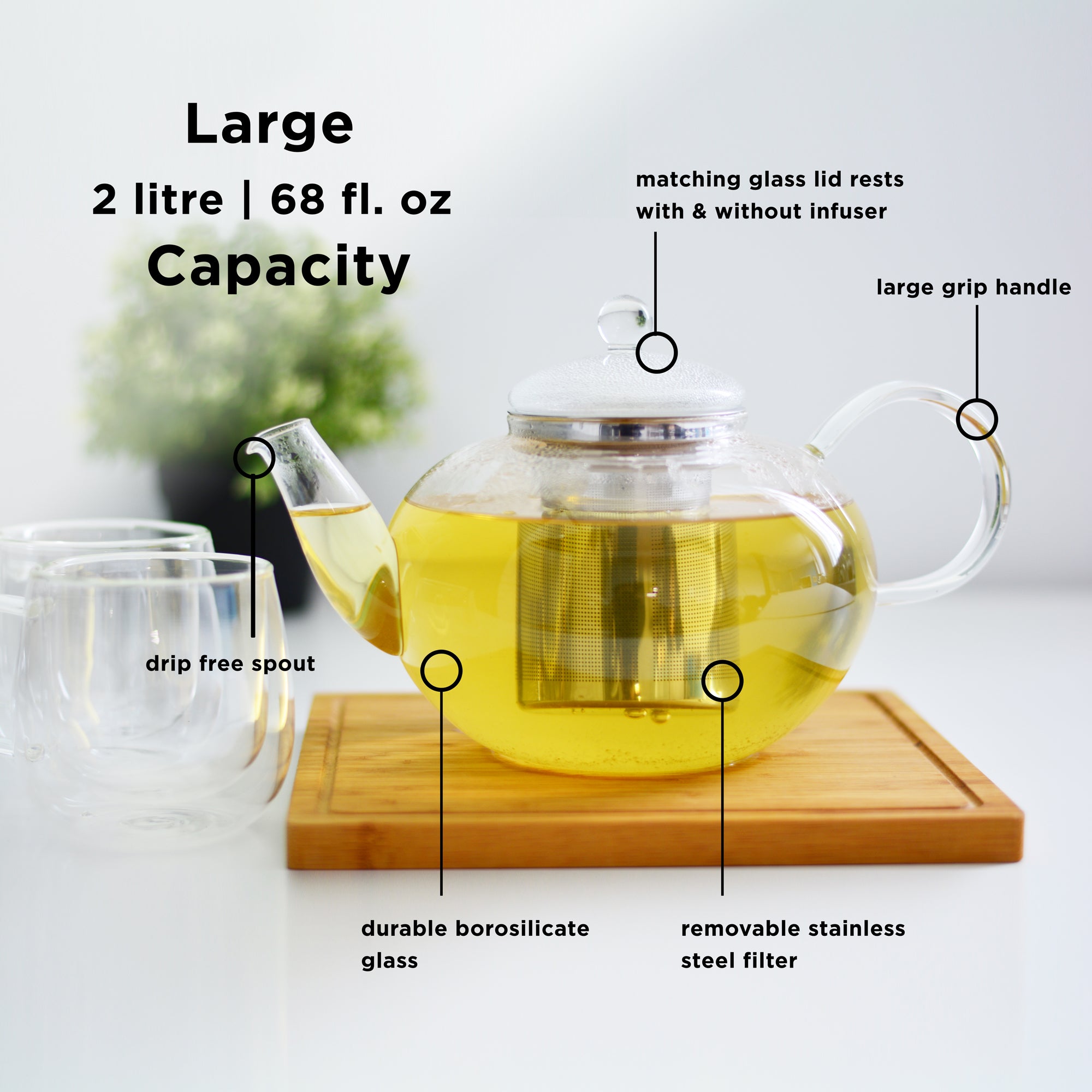 GROSCHE Monaco Glass Teapot with Glass Tea Infuser, 42 fl oz. Capacity
